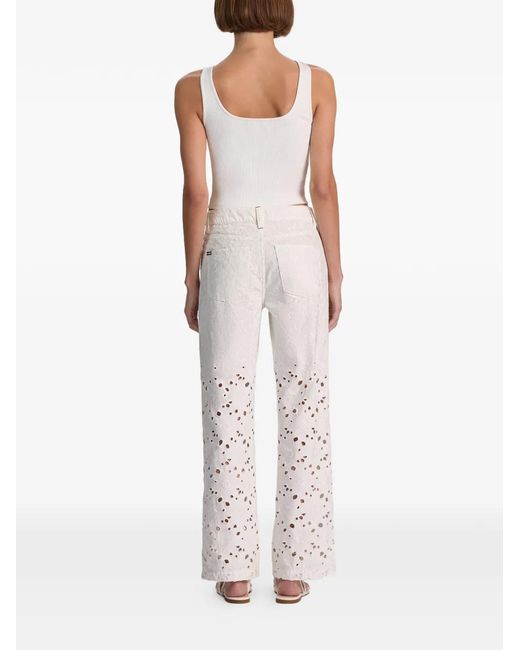 Alice + Olivia White Chic Laser-Cut Straight-Leg Jeans