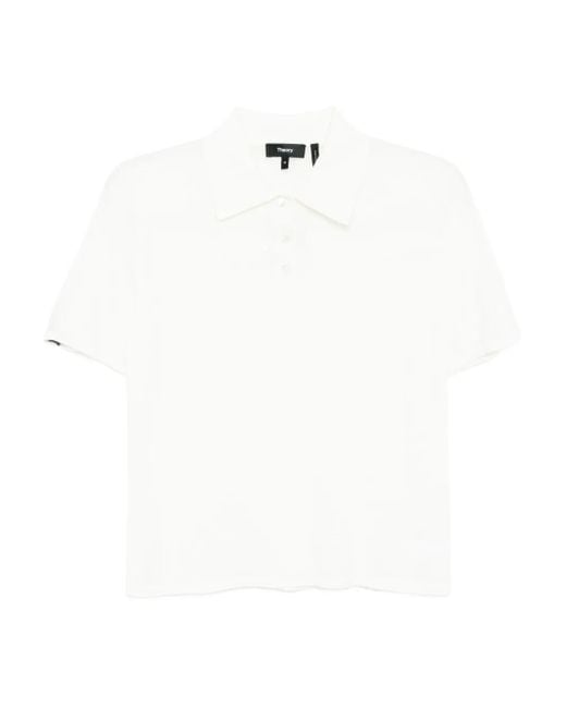 Theory White Gestricktes Poloshirt