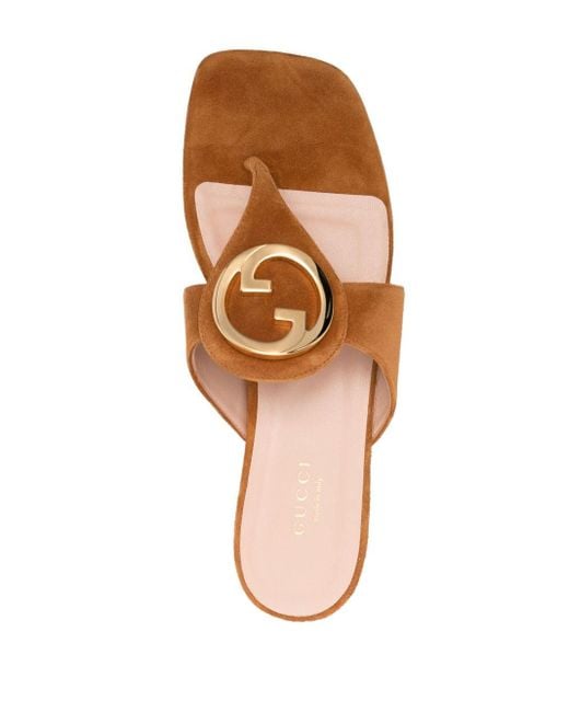 Gucci Brown Blondie Interlocking G Logo Thong Sandals