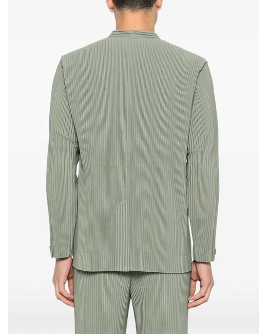 Homme Plissé Issey Miyake Green Pleated Single-Breasted Jacket for men