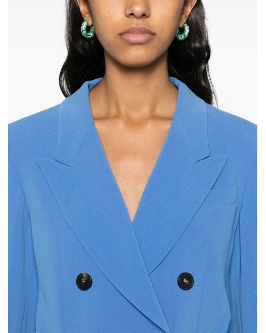 Alberto Biani Blue Double-Breasted Crepe Blazer