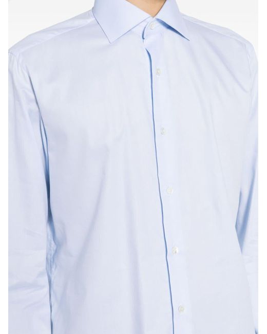 Brioni Blue Long-sleeve Cotton Shirt for men