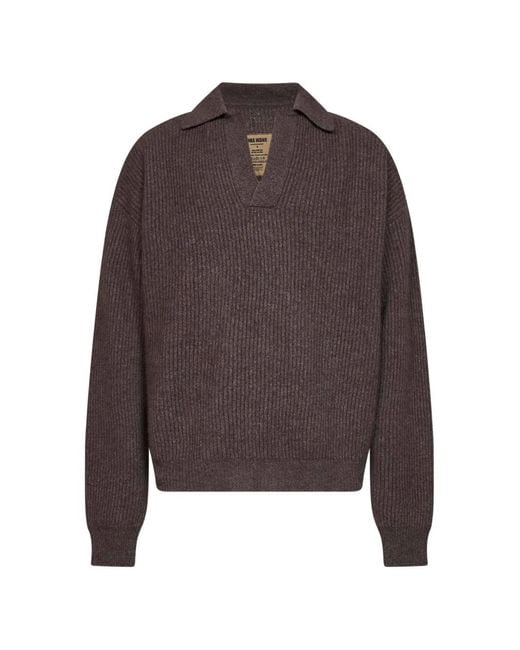 Uma Wang Brown Ribbed-Knit V-Neck Sweater for men