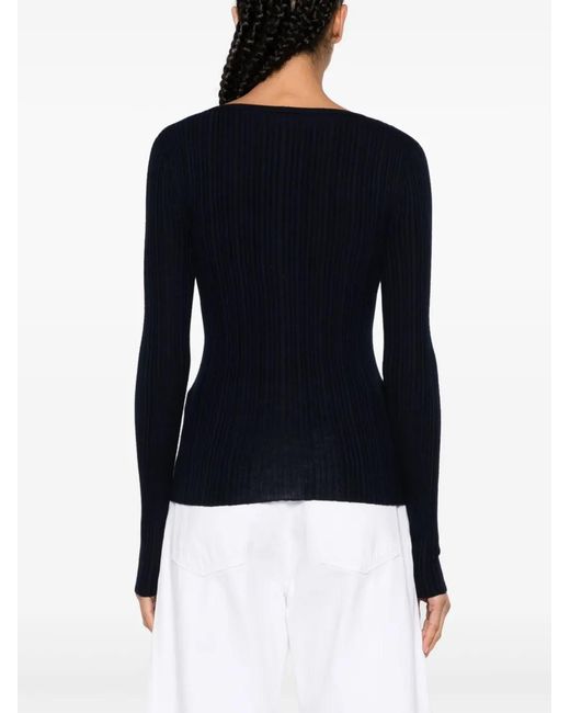Theory Black V-Neck Rib Knit Top