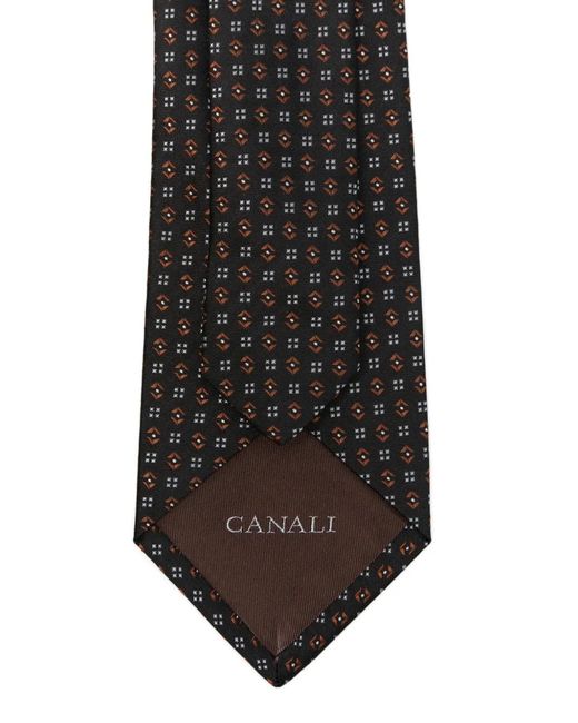 Canali Black Geometric-Pattern Tie for men