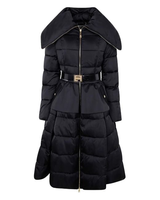 Elisabetta Franchi Black Belted Quilted Coat