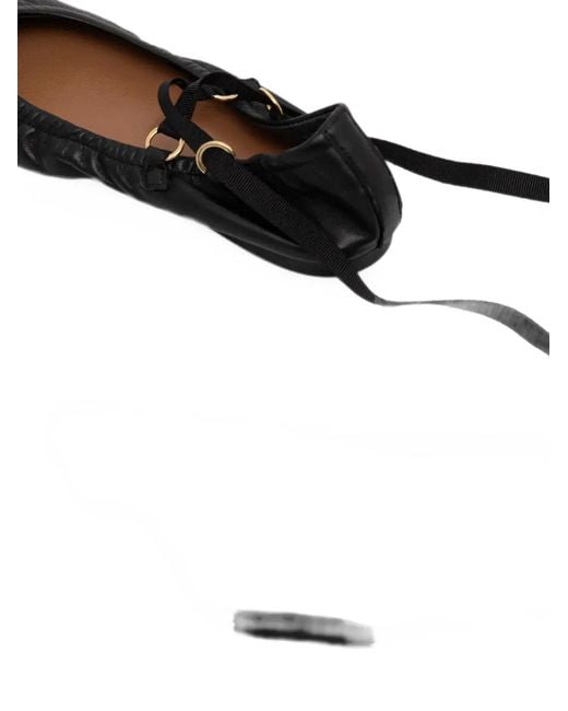 JONAK PARIS Black Desireuse Lace-Up Ballet Flats