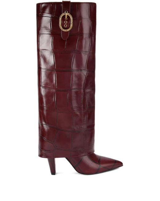 Kurt Geiger Purple 100Mm Croc-Embossed Fold-Over Boots