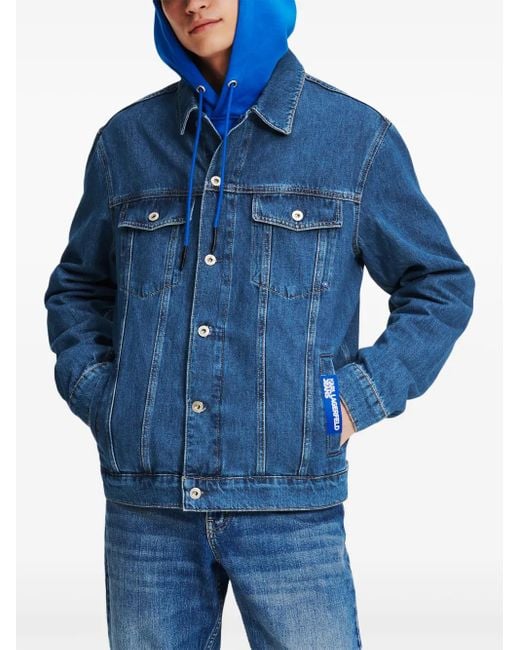 Karl Lagerfeld Blue Logo-Patch Denim Jacket for men