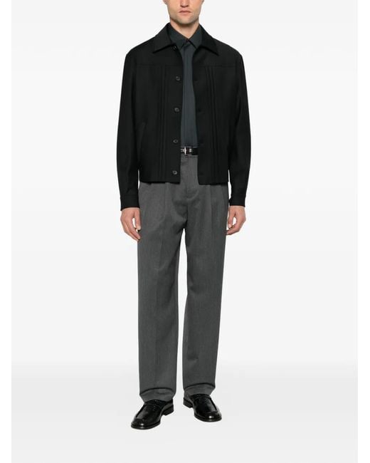 Low Brand Black Fold Pleated Button-Up Jacket for men