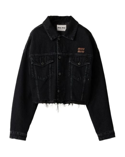 Miu Miu Denim Jack Met Logopatch in het Black