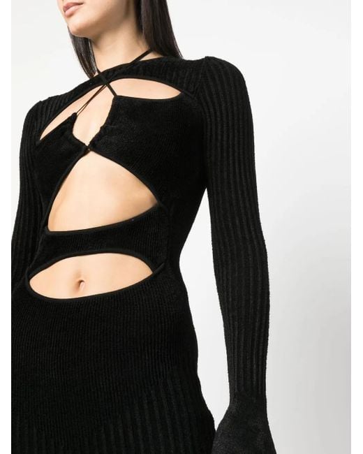 ANDREADAMO Black Cut-Out Ribbed Midi Dress