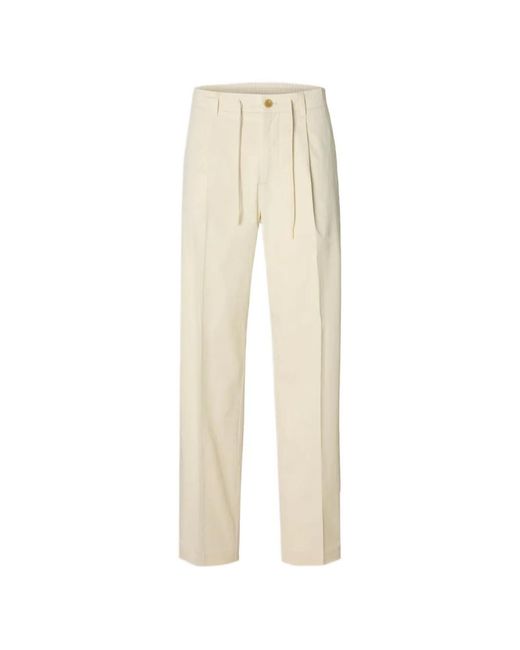 SELECTED White Pleat Tape Trousers for men