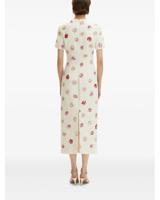 Robe Mi-Longue En Tweed À Broderies Oscar de la Renta en coloris White