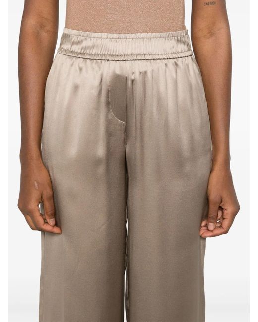 Brunello Cucinelli Natural Silk Wide-Leg Trousers