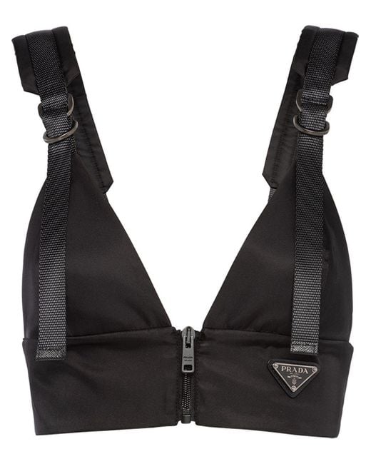 Prada Black Re-nylon Triangle Logo Crop Top