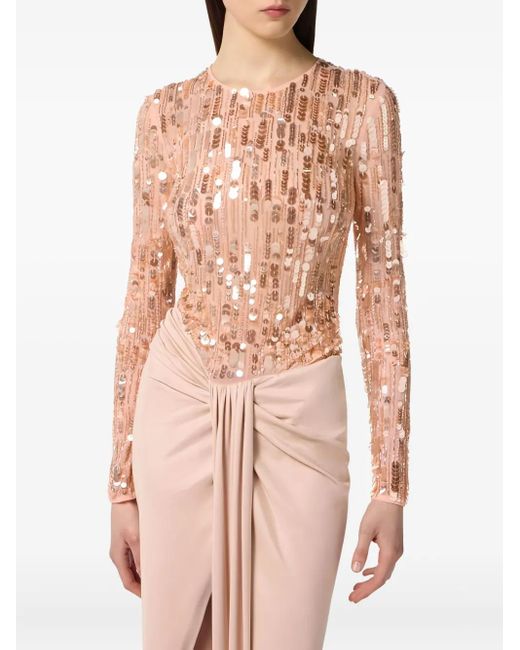 Elisabetta Franchi Pink Drapiertes Red Carpet Kleid mit Pailletten