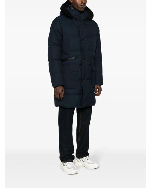 Woolrich Blue Button-Fastening Hooded Padded Coat for men