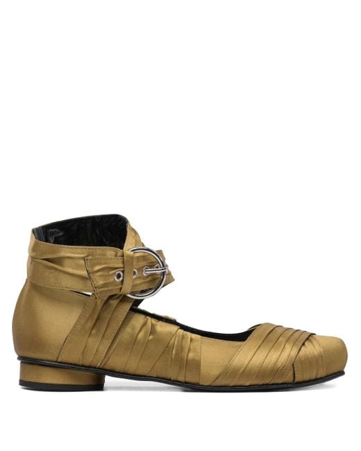 Alohas Metallic Volant Pleated Buckle Ballet Flats