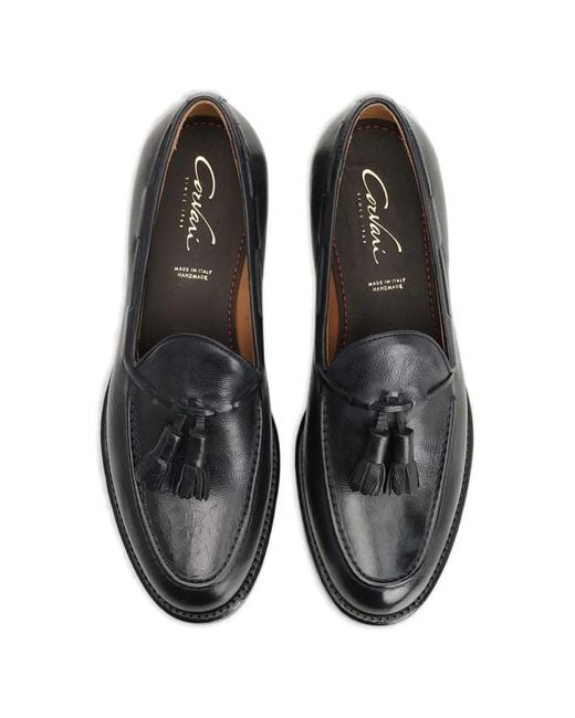 Corvari Black Tassel Leather Boat Shoes for men
