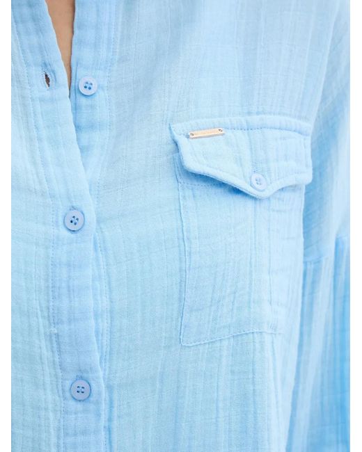 Melissa Odabash Blue Button-Up Chest-Pocket Shirt