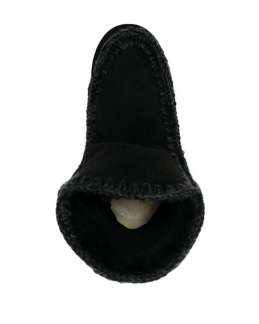 Mou Black Crochet Stitch-Trim Wedge Boots
