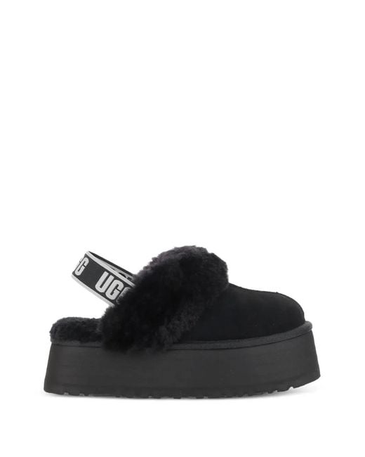 Ugg Black Shearling-Trim Platform Slippers