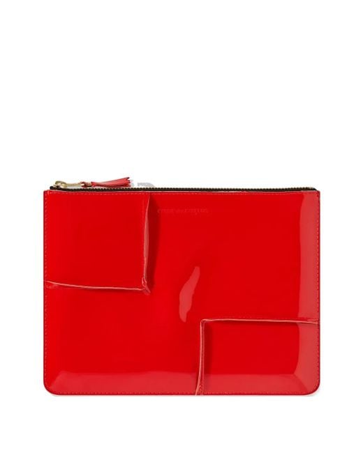 Comme des Garçons Red Reversed Hem Zipped Wallet