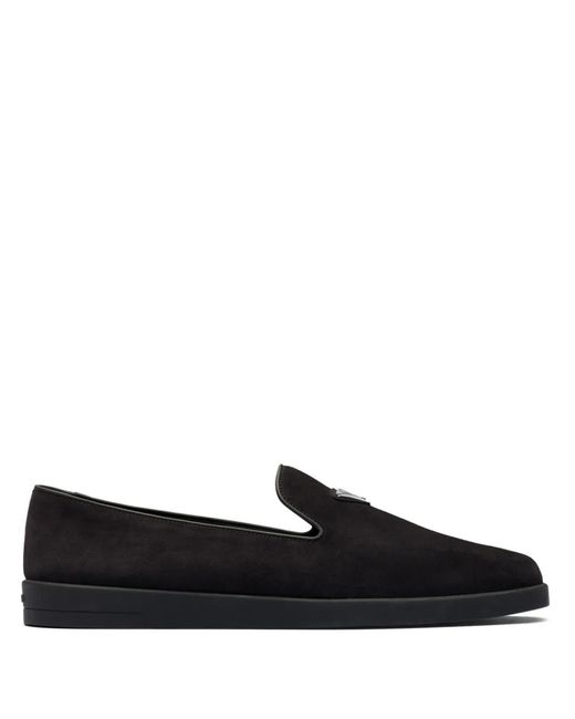 Prada Black Suede Triangle Slippers for men