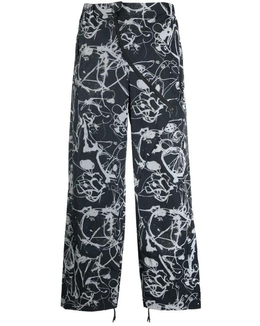 McQ Alexander McQueen Blue Abstract-Print Straight-Leg Trousers for men