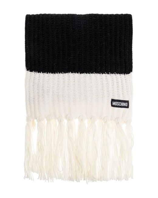 Moschino Black Ribbed-Knit Fringe Scarf