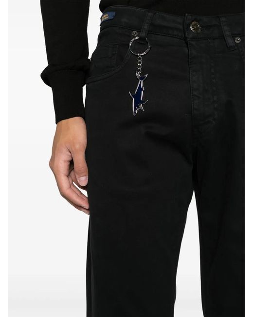 Paul & Shark Black Shark-Keyring Slim-Cut Trousers for men