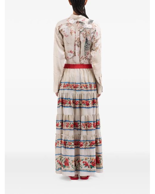 Pierre Louis Mascia White Aloe Tiered Floral-Print Maxi Skirt