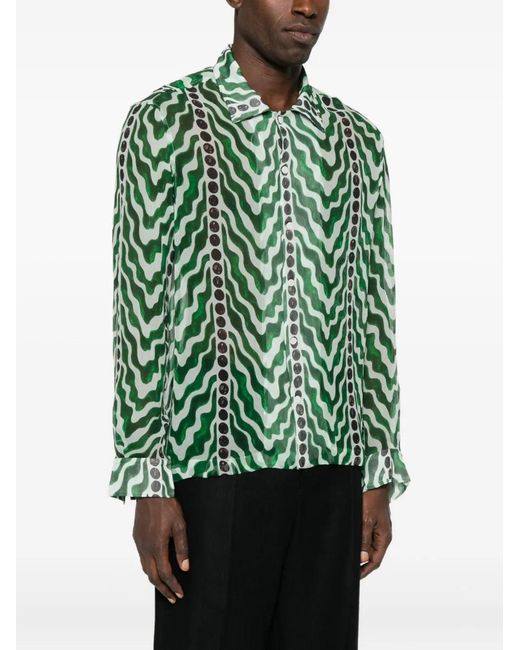 Bode Green Wave-Pattern Shirt for men