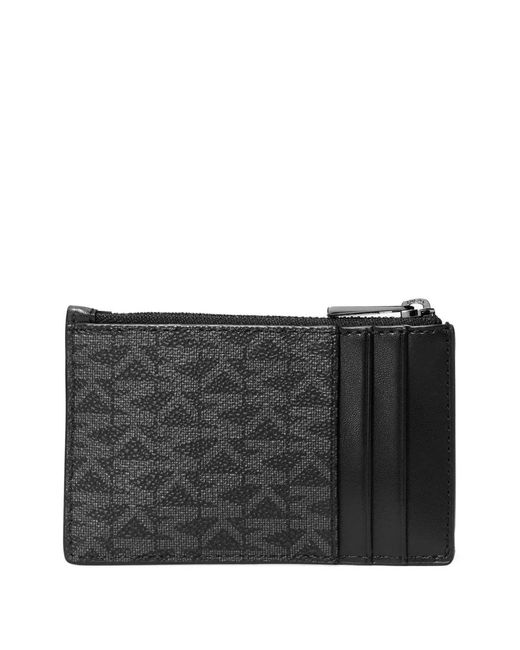 Michael Kors Black Monogram-Pattern Notched Cardholder for men