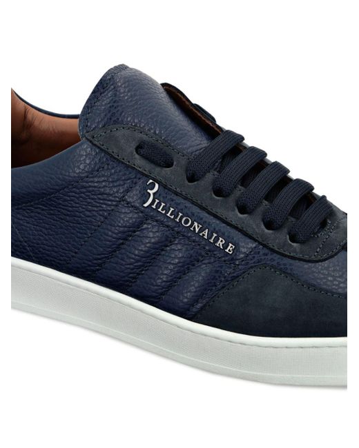 Billionaire Blue Nabuk Panelled Leather Sneakers for men