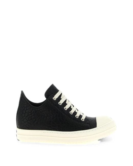 Rick Owens Black Python-Effect Hammered Leather Sneakers