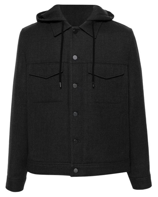 Theory Black Flannel Wool Hooded Jacket for men