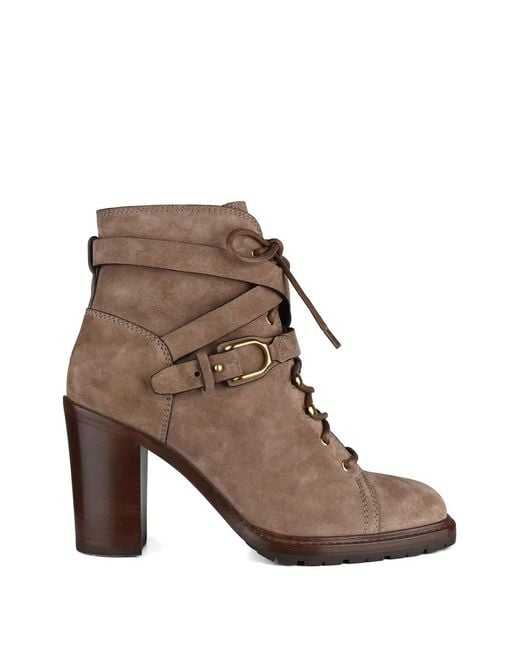 Ralph Lauren Brown Evarista Laces Buckle Ankle Boots