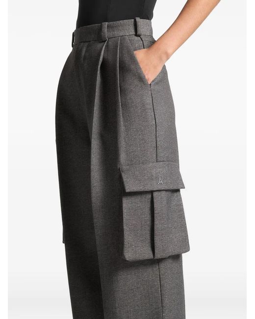 Manière De Voir Black Danielle Textured Pleated Marl Tailored Cargo Pants