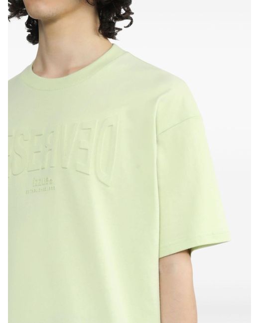 Izzue Green Debossed-slogan Cotton T-shirt for men