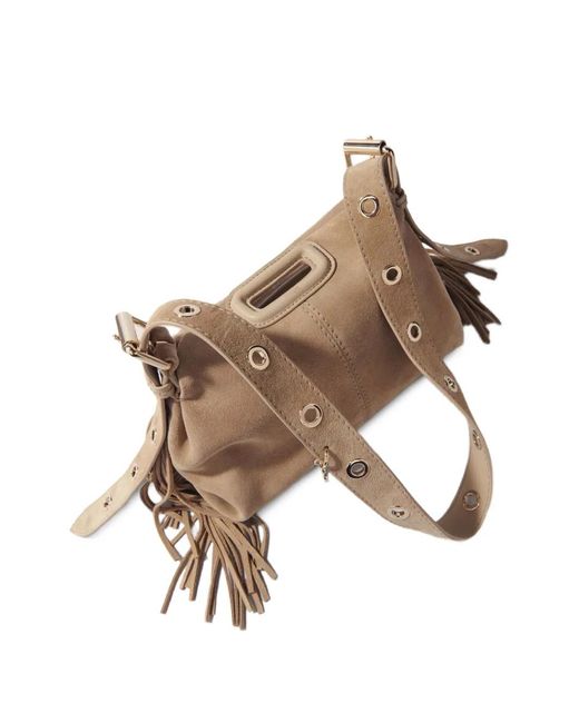 Maje Natural Mini Miss M Fringe-Top Shoulder Bag