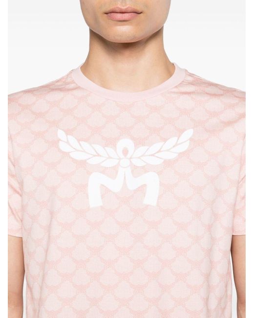 MCM Pink Monogram-print Cotton T-shirt for men