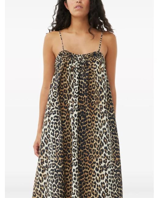 Ganni Midi-Jurk Met Luipaardprint in het Multicolor