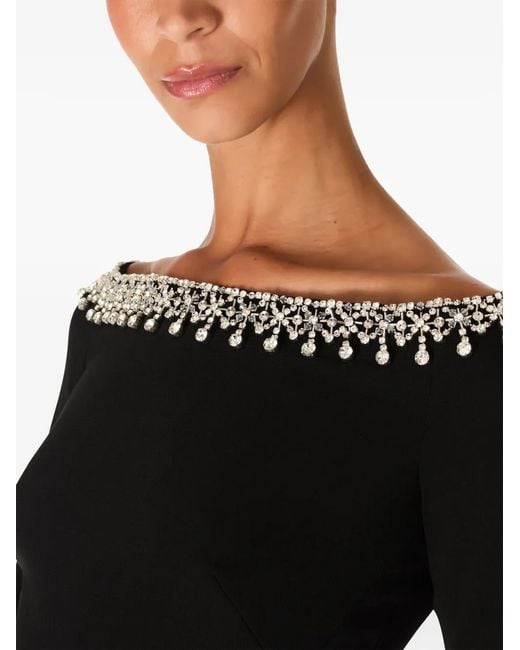Jenny Packham Black Lima Crystal-Embellished Midi Dress