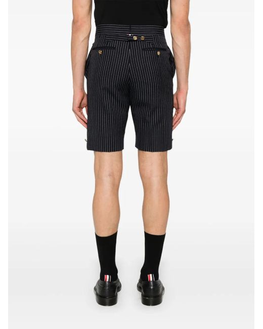 Thom Browne Blue Pinstripe High Twist Wool Shorts for men