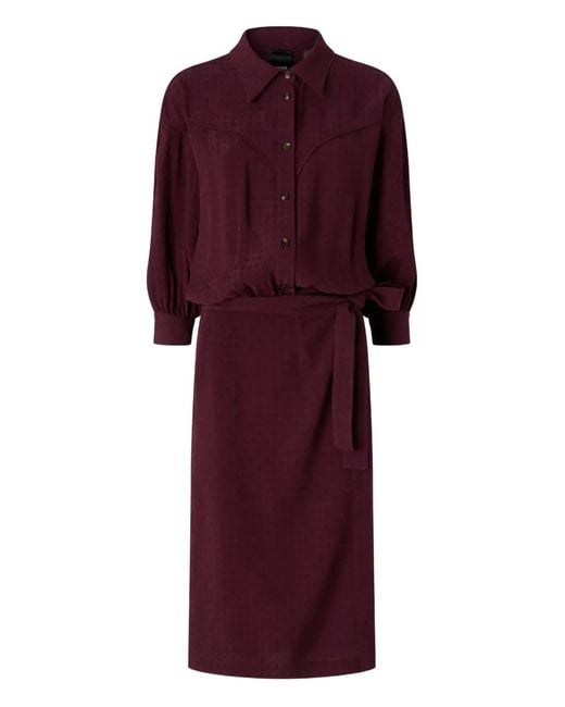 Pinko Purple Midi Tie-Waist Shirt Dress