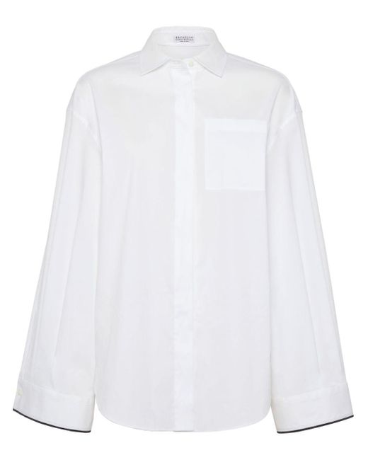 Brunello Cucinelli White Poloshirt mit Kontrastborten