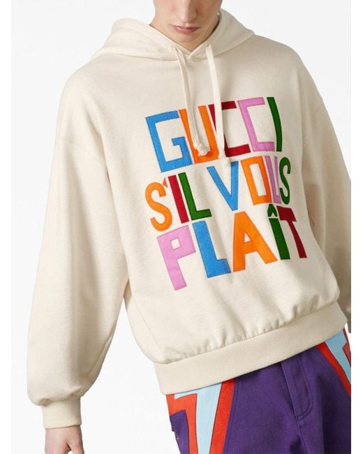 Hoodie en coton à patch logo Gucci pour homme en coloris White