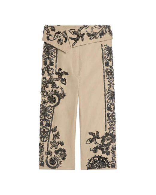 Dries Van Noten Natural Embroidered Capri Pants